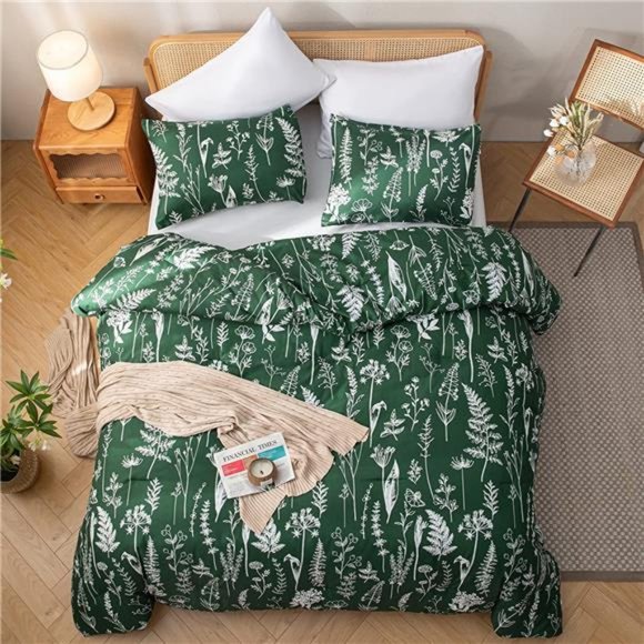 Comforter Set Emerald Comforter Set 3 PCS Bedding Floral Plant Flowers King/Quee - Picture 4 of 7